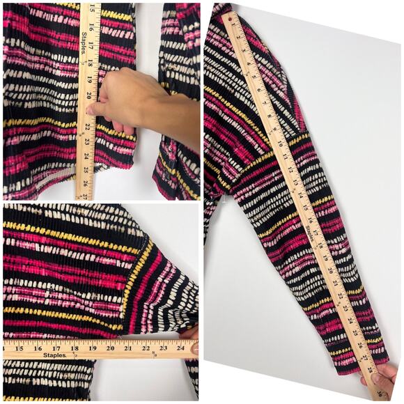 Emily Wonder Multicolor Ribbed Button up Shirt S Long Sleeve Collared Boho Retro - Picture 7 of 11